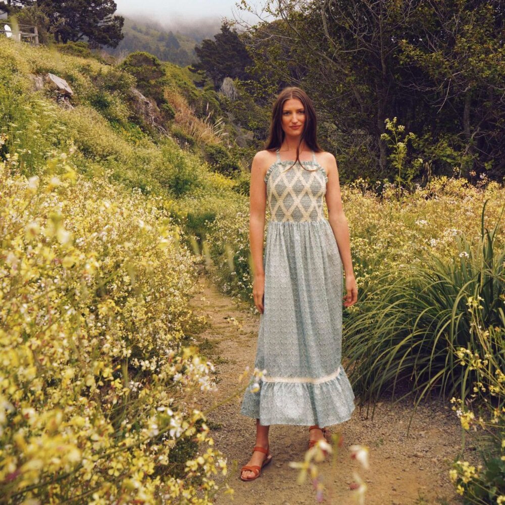 Christy Dawn Noelle Dress in Mint Blooming Meadow Silk-Cotton Size S